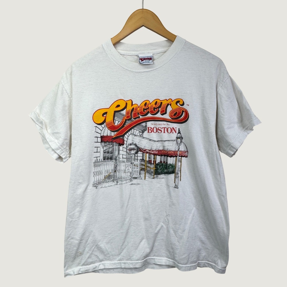 Cheers Boston T-Shirt Medium White 2002 Vintage TV Show Graphic Tee Y2K Retro